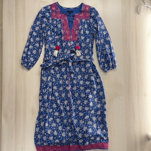 J CREW embroidered block print midi dress casual beautiful XS - Picture 6 of 11
